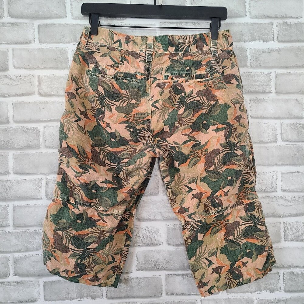 Sundance Cargo Linen Blend Pants Tropical Camo Bermuda Shorts Capri Resort Sz 2 - Picture 2 of 9